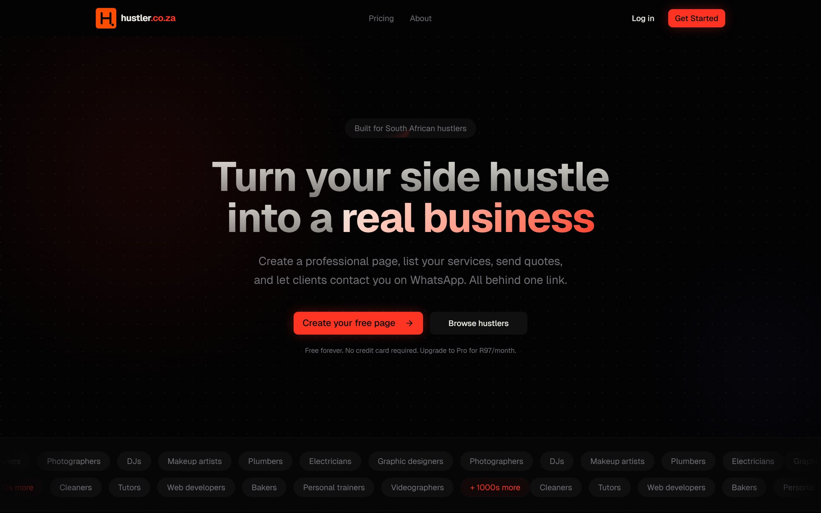 Hustler home page, shipped by RankSmith